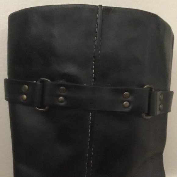 90's Boots Size 7.5 Black Leather Western Biker Apparel Wood Heel Women Indigo - Picture 3 of 9